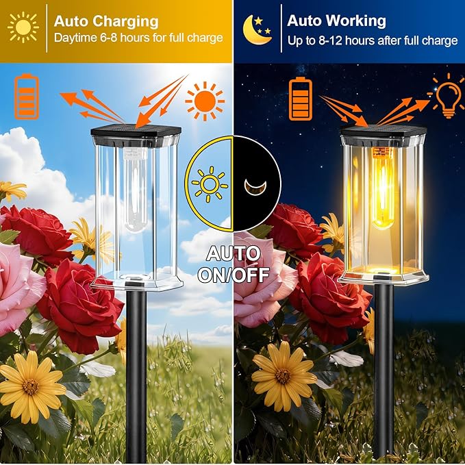 12 Pack Solar Lights Outdoor,Solar Pathway Lights Waterproof GardenLight, Solar Lights Pathways LED Landscape Lighting for Walkway, Driveway, Path, Yard, Patio Decor, Warm White