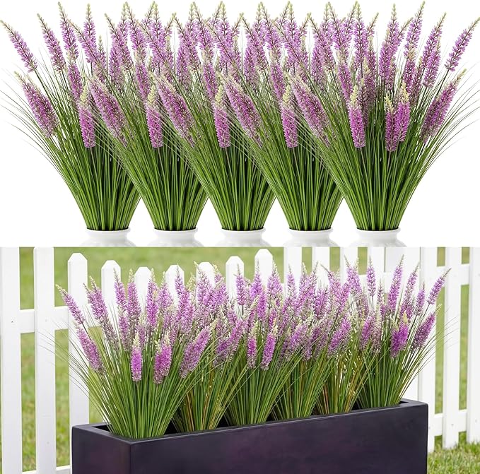 Jexine 10 Pcs Artificial Lavender Flowers 31.5" Tall Faux Lavender Stems with 3 Flower Heads Each, UV Resistant Purple Outdoor Plants Grass for Planter Filler, Porch Garden, Wedding, Home Decor