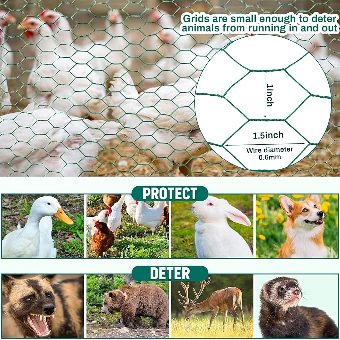 GlikCeil 48 in x 100 ft Chicken Wire Fencing, Metal Chicken Wire Fence for Crafting, Garden Protection, 0.5 Inch Hexagonal Galvanized Hardware Cloth Netting for Fowl Coop Barrier, Rabbit Cage(Green)
