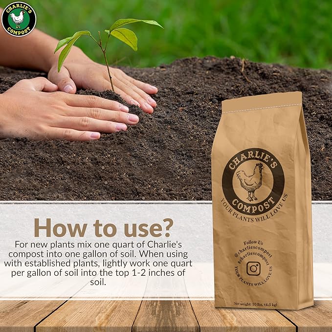 Charlie's Compost - Odor Free Organic Fertilizer for Home Gardens, Raised Beds, Containers, Seed Starting Mix, Natural Soil Amendment with Biochar 10lb