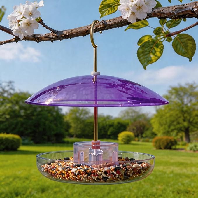 8" Mini Rain Cover for Bird Feeder/House - ‌Small Protective Dome Guard Against Rain/Snow/Sun - Purple Translucent Plastic - Dia. 20CM