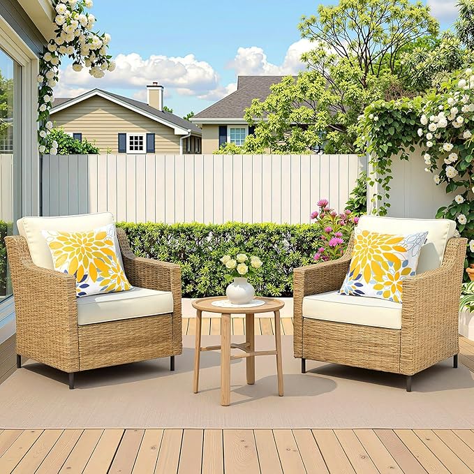 Floral Outdoor Pillow Covers Waterproof Spring Throw Pillow Cases Yellow Blue 18x18 Inch Set of 2 Decorative Summer Cushion Covers for Patio Furniture Garden Bench Porch Sofa