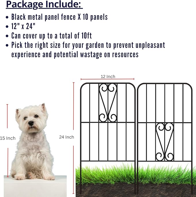 ShopLaLa Decorative Garden Fence Animal Barrier (10 Panels) 12in(L) x 24in(H) Rustproof Metal Wire Flower Bed Edging for Landscape with Swan Up Down Design, Border Panels Fencing Yard Patio Outdoor