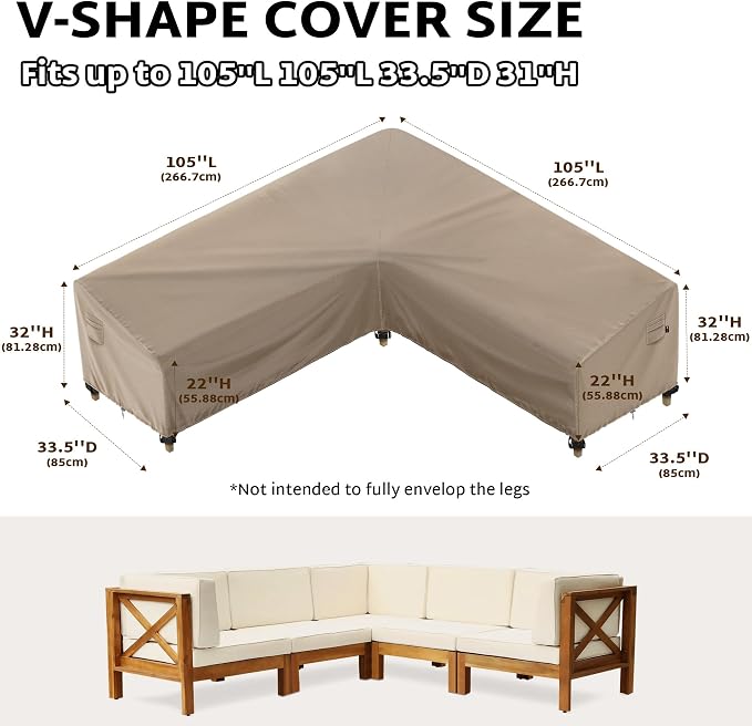 iBirdie Outdoor Sectional Cover fit 105" x 105", 104" x 104", 103" x 103" L-Shaped Patio Sofa, Waterproof Weatherproof 600D Heavy Duty Garden Furniture Cover for Outside L Shape Couch, Brown