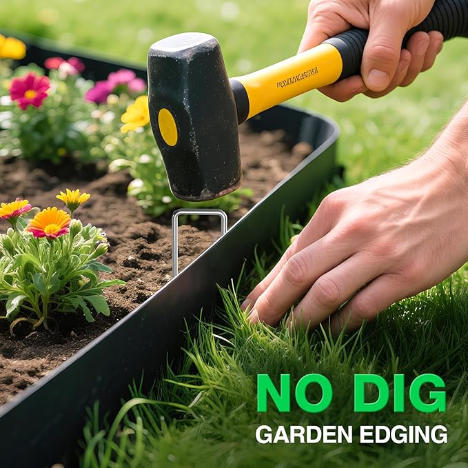 MIXC Garden Edging Border, 66FT 4 Inch Tall Plastic Landscape Edging with 100 U-Shaped Metal Stakes, More Stable and Flexible Tool-Free Lawn Border for Yard, Flower Bed & Landscaping