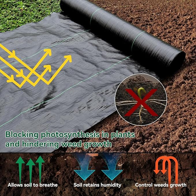 Weed Fabric Barrier Heavy Duty, 3FT x 16FT 3.2oz Garden Weed Blocker Fabric, Landscaping Fabric, Weed Control Fabric Ground Cover Gardening Mat.