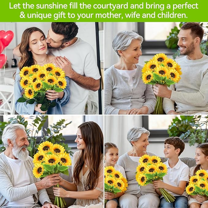 Solar Lights Outdoor Garden Decor, 3 Pack with Upgraded 18 Bright Solar Sunflower Lights, Waterproof Solar Flower Lights Outside Decorations with Auto ON/OFF, Sunflower Gifts for Women Mom Grandma