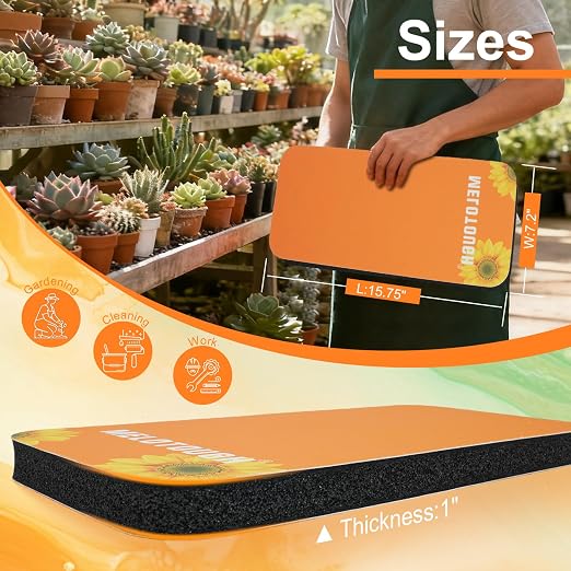 MELOTOUGH Garden Kneeling Pad, 1" Thick Soft NBR Foam Kneeling Pads for Gardening, Cleaning, Work - Lightweight & Comfortable, 15.75"x7.2" (Sunflower & Black)