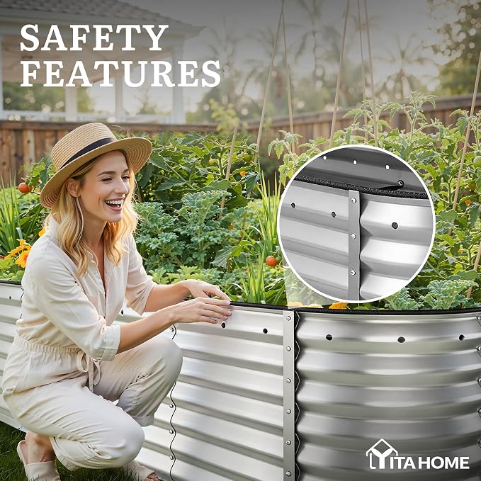 YITAHOME 2pcs 24" Tall 9 in 1 Large Raised Garden Bed Kit, 8x2x2ft Galvanized Metal Planter Box with Gloves and Safety Rubber, Outdoor Above Ground Planters for Plants Vegetables Flowers, Silver Gray