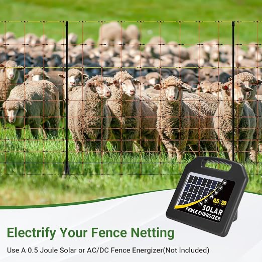 Electric Fence Netting 48"H x 164'L | with Posts and Double-Spiked Stakes, Portable Livestock Nets for Backyards, Homesteads, Gardens, Farms, and Ranches