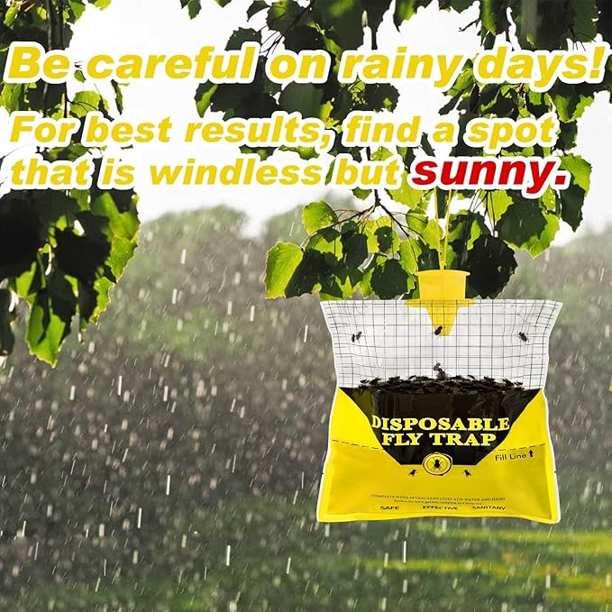 Glovv Fly Traps Outdoor Hanging with Fly Bait, 8 Pack Disposable Bags Hunter Ranch Trap, Pre-Baited Flies Bags Flies Control Bug Catcher Killer Repellent for Stable Horse Barn & Farm, All Filth Flies