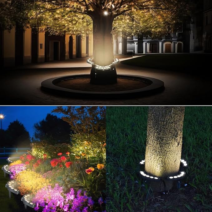 Solar Palm Tree Lights Outdoor Warm Light 3000K, Solar Spotlights for Plam Trees 12000 mAh Batteries Solar Powered LED Ring Tree Lights up to 12+ Hours for Outside House Garden Landscape Large Trees