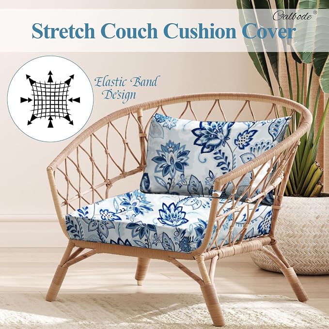 CALBODE 12pcs Floral Printed Stretchy Sofa Cushion Covers for Outdoor Furniture, Sofa Seat Replacement Cover, Flexible Chair Cushion Cover for Porch Garden Furniture Protection(Cover Only)