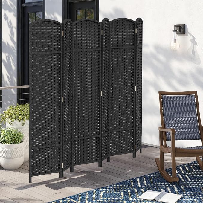 Room Divider 6 Panel Screen 5.6 Ft Tall Partition Room Dividers Black Privacy Screens Folding Room Separation Free Standing Waterproof Wood Frame Wall Divider