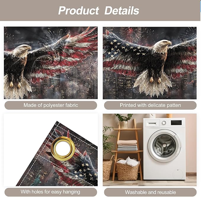 6 * 13FT Eagle flag Garage Door Cover Decorations Independence Day Garage Door Banner for Outdoor Indoor Patriot Party Photography Backdrop