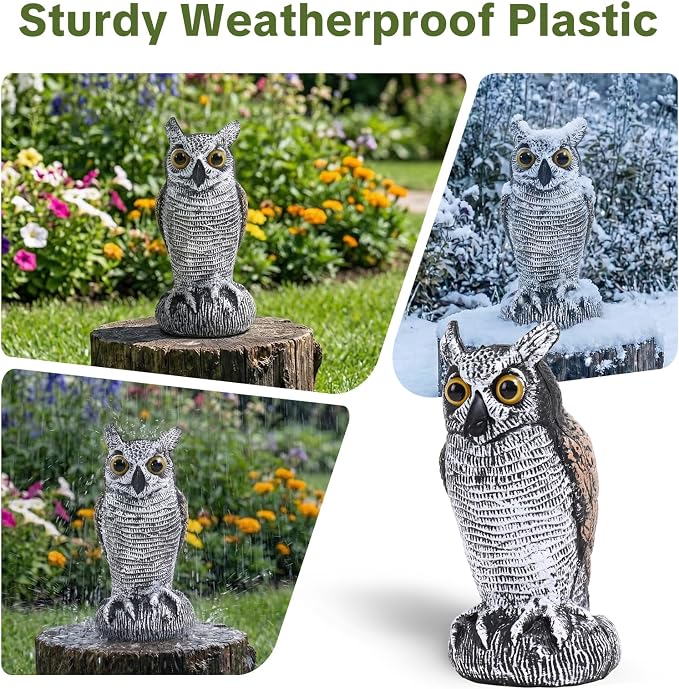 OFFO 2 Pack Fake Owl, Owl Statue for Garden and Yard Decoration, Weatherproof Plastic Outdoor Owl Decor for Porch Pool Patio Yard, 10-Inch Height, Long + Short Ear Owl