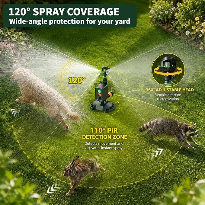 Solar Motion-Activated Animal Repellent Sprinkler for Lawn & Garden Water Spray Deterrent for Cats, Dogs, Deer, Squirrels & Skunks
