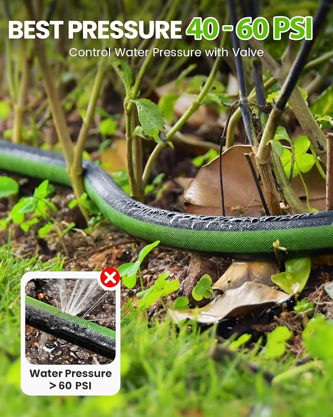 RAINPOINT 100FT Flat Soaker Hose for Garden (50FT x 2 Pack), Flexible & Leakproof Drip Hose with Anodized Aircraft Aluminum Fittings, Saves Up to 80% Water, Green