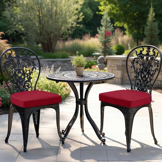 Outdoor Chair Cushions Set of 2: Waterproof & Fade Resistant Patio Furniture Cushions - 18.5 x 16 x 2 Inch Non Slip Round Corner Seat Cushion Pads with Removable Cover for Garden Yard Lawn, Burgundy