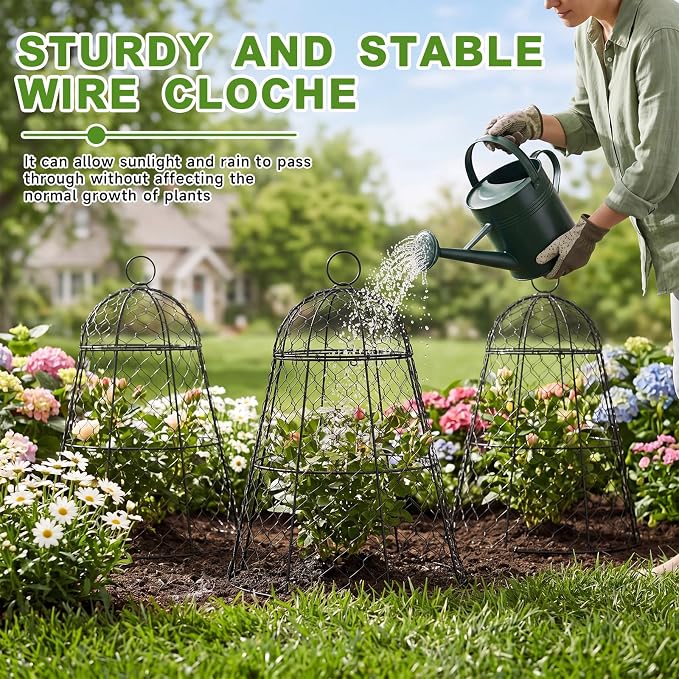Sadnyy 12 Pack Garden Chicken Wire Cloche, 13" W X 15.7" H Plant Protectors and Covers, Wire Garden Cloches from Animals Metal Cage Plant Protection Strong and Not Easy to Deform