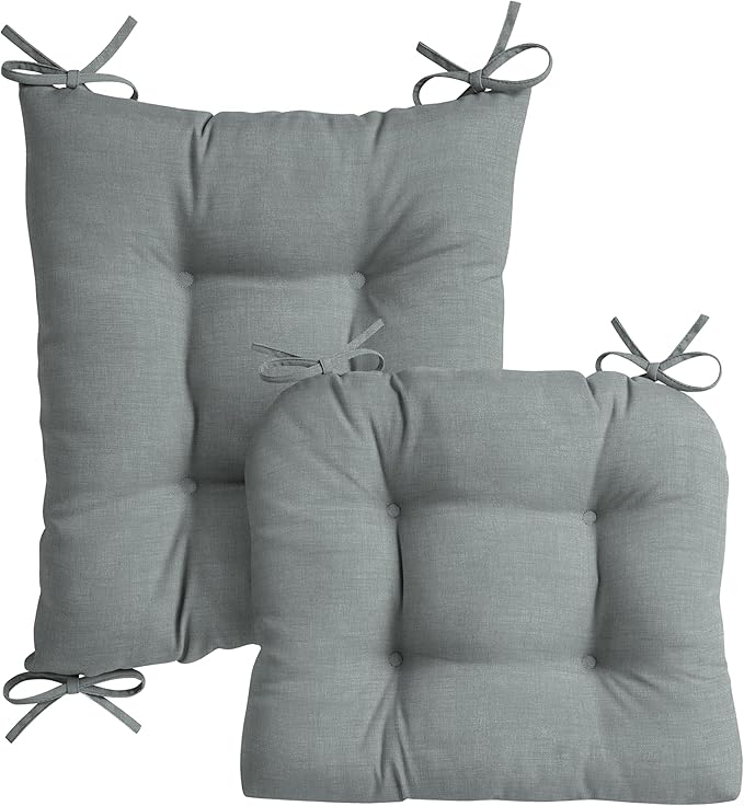Arden Plush Indoor/Outdoor Rocking Chair Cushion Set, 18 x 20, Water Repellent, Fade Resistant, Tufted Cushion for Rocking Chairs Stone Grey Leala