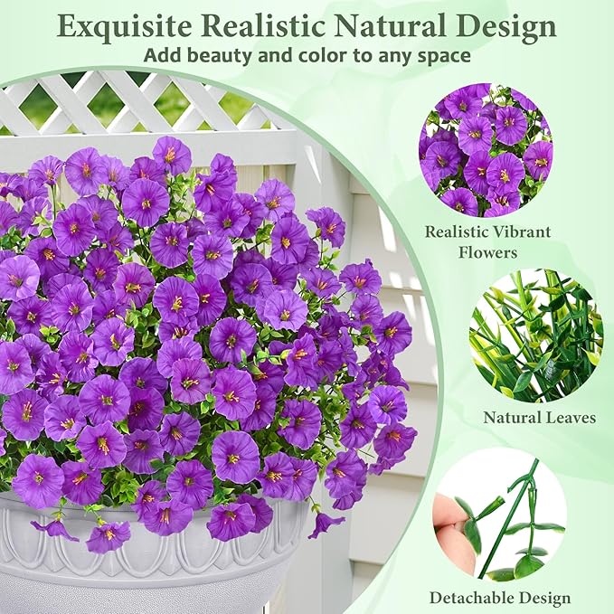 Yastouay Artificial Flowers for Outdoors, 26 Bundles Fake Outdoor Flowers, UV Resistant Artificial Plants & Flowers for Decoration, Purple Realistic Morning Glory for Outdoor Porch Garden Decoration