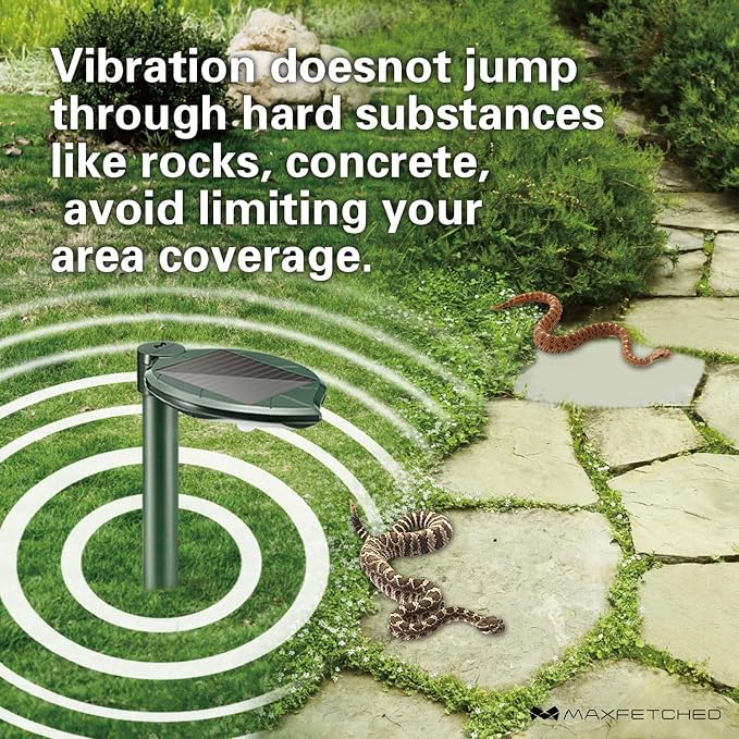 Ultrasonic Snake Repellent for Yard Solar-Powered, 2 Pack | Also Repels Moles, Voles, Gophers. 14.5" Deep-Stakes Drive, Oversized Solar Panel, LED light, Waterproof, Pet Safe