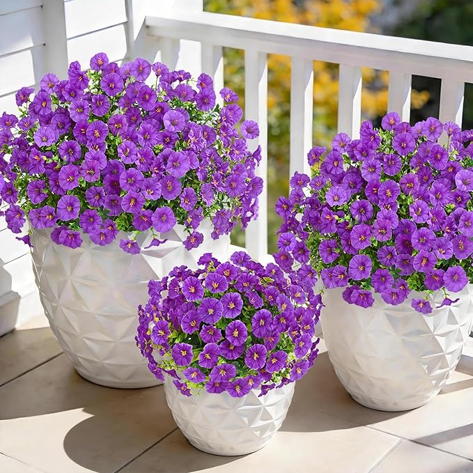 Yastouay Artificial Flowers for Outdoors, 26 Bundles Fake Outdoor Flowers, UV Resistant Artificial Plants & Flowers for Decoration, Purple Realistic Morning Glory for Outdoor Porch Garden Decoration