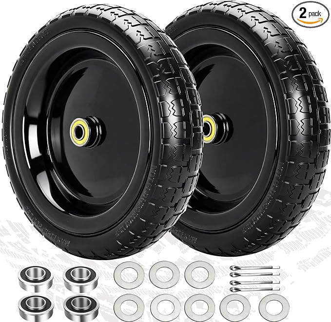 13" Flat Free Wheels Replacement for GOR Garden Cart Tires, 4.00-6 Solid Tires with 5/8"Bearings, 13" No Flat Wheels for GOR Garden Carts/Hand Trucks/Garden Carts