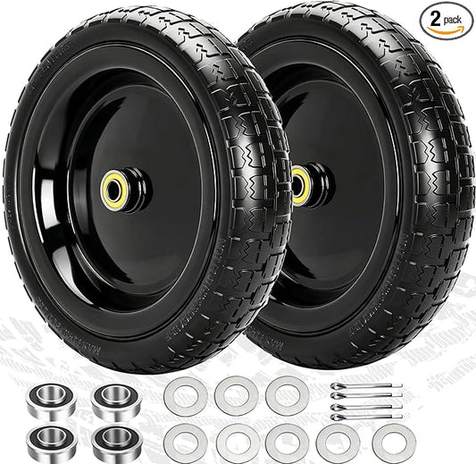 13" Flat Free Wheels Replacement for GOR Garden Cart Tires, 4.00-6 Solid Tires with 5/8"Bearings, 13" No Flat Wheels for GOR Garden Carts/Hand Trucks/Garden Carts