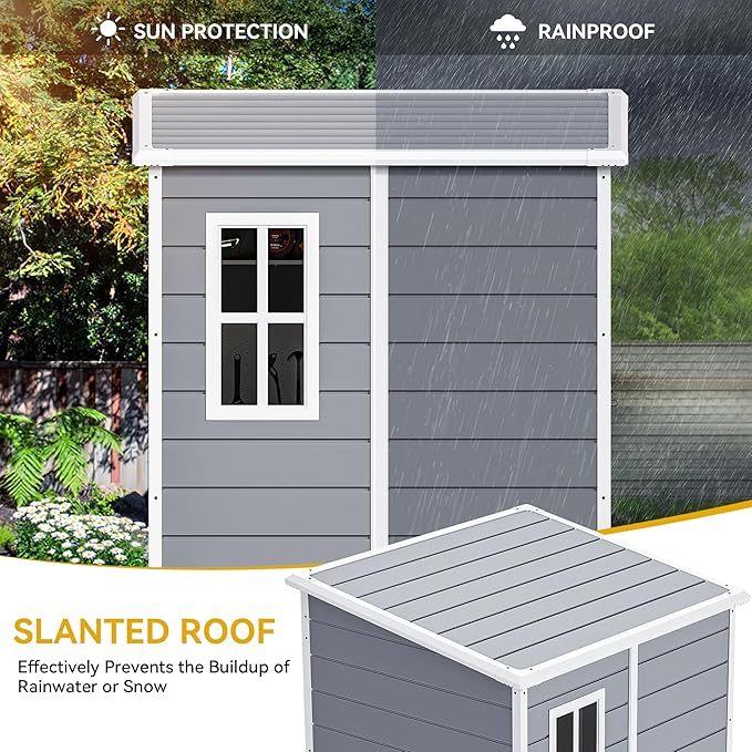 DWVO 5x4 FT Outdoor Storage Shed with Reinforced Floor, All-Weather Resin Storage Shed with Lockable Door & Window, Waterproof Plastic Tool Storage for Garden, Backyard, Patio, Lawn
