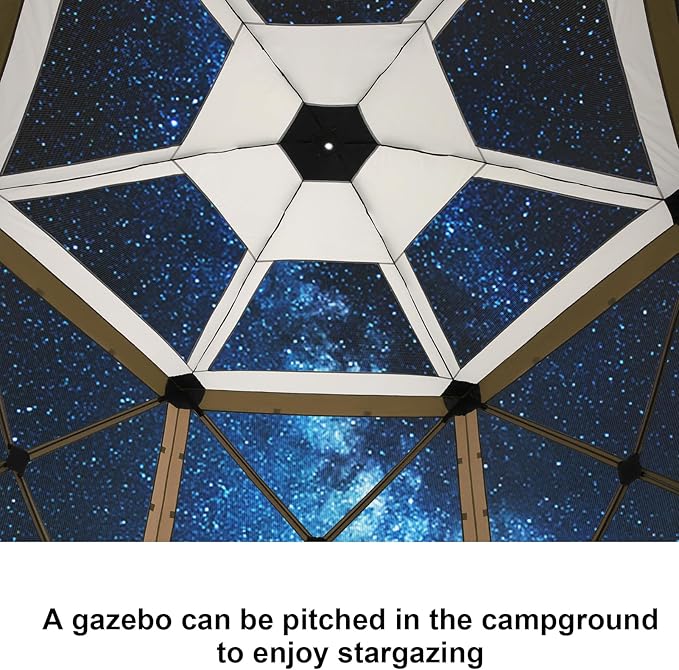 COBIZI 12x12 FT Pop Up Canopy Stargazing Tent, Gazebos On Clearance with Removable Roof, Screened in Gazebo, Screen Tents Portable carpas para Patio for Outdoor Camping,Backyard,Garden,Brown(Pro)