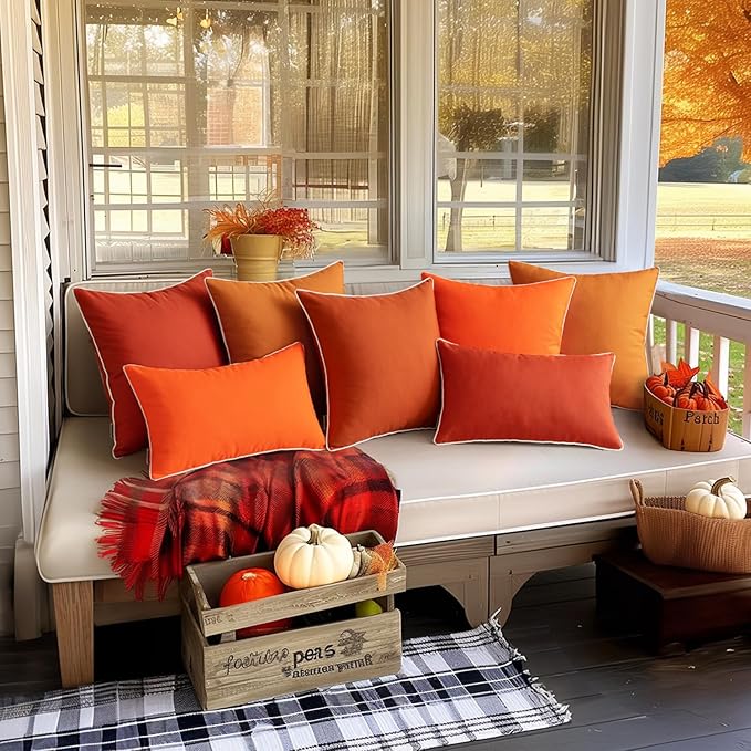 MIULEE Pack of 2 Outdoor Waterproof Pillow Covers Decorative Lumbar Throw Pillows Solid Color Farmhouse Couch Cushion Covers for Patio Tent Bed Sofa Living Room 12x20 Inch Bright Orange