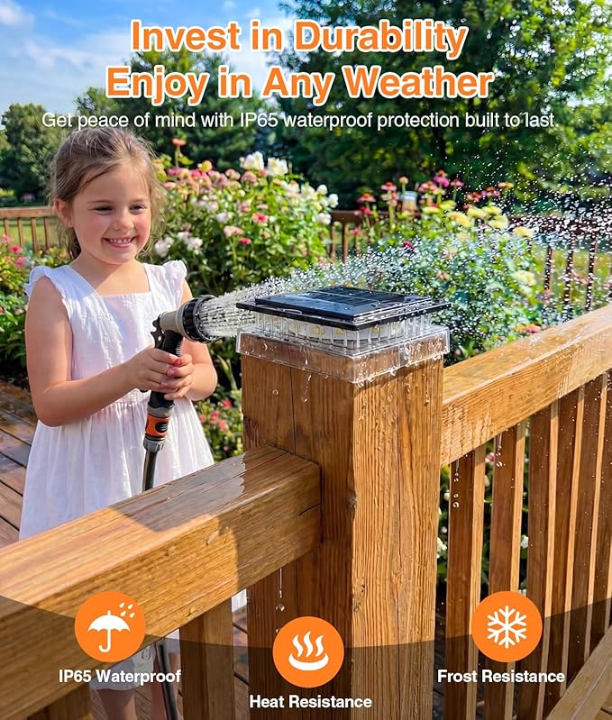 4 Pack Solar Post Cap Lights Outdoor, 4x4 Fence Post Solar Lights Outdoor Waterproof for 4x4 Vinyl/Wooden Posts, Brighter Warm Light Mode Deck Fence Post Cap Lights Solar Powered for Patio Porch