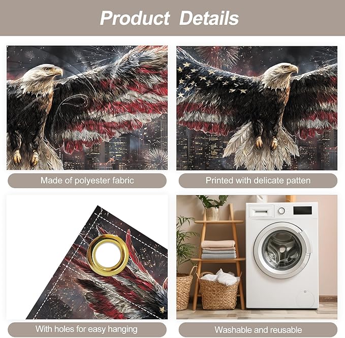 7 * 16FT Eagle USA Flag Garage Door Cover Decorations Independence Day Garage Door Banner for Outdoor Indoor Patriot Party Photography Backdrop