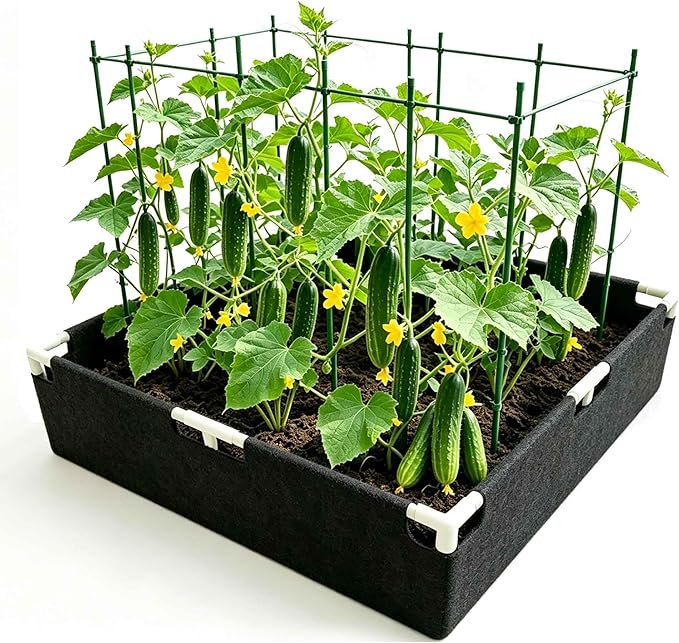 Breathable Felt Raised Garden Bed with PVC Frame, Heavy-Duty Square Planter Box for Vegetables, Herbs & Flowers, 3 Sizes – No Tools Assembly for Patio, Backyard Gardening（3*3*1FT, 1PCS）