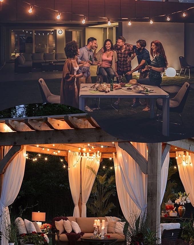 Zuske Outdoor String Lights, 25FT Patio Lights with 13 Shatterproof G40 Globe Bulb(1 Spare), Waterproof Connectable Dimmable LED Hanging String Lights for Outside Backyard Porch Balcony, 2700K