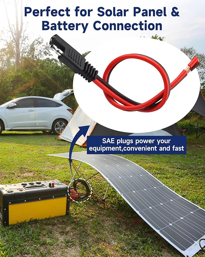 8 Pack 10AWG SAE Connector Extension Cable, 1FT 2 Pin Quick Disconnect Wire Harness, SAE Single Plug for Solar Panel Motorcycle RV Tractor Car Battery Charger