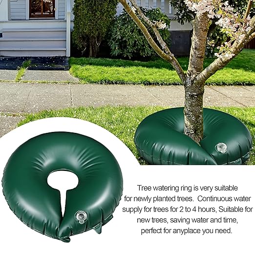 TaoBary 4 Pcs 10 Gallon Tree Watering Ring Bag Slow Release Watering Bag Deep Root Automatic Drip System PVC Drip Irrigation Pouch Donuts for Newly Planted Multi Trunk Trees Shrubs (Green)