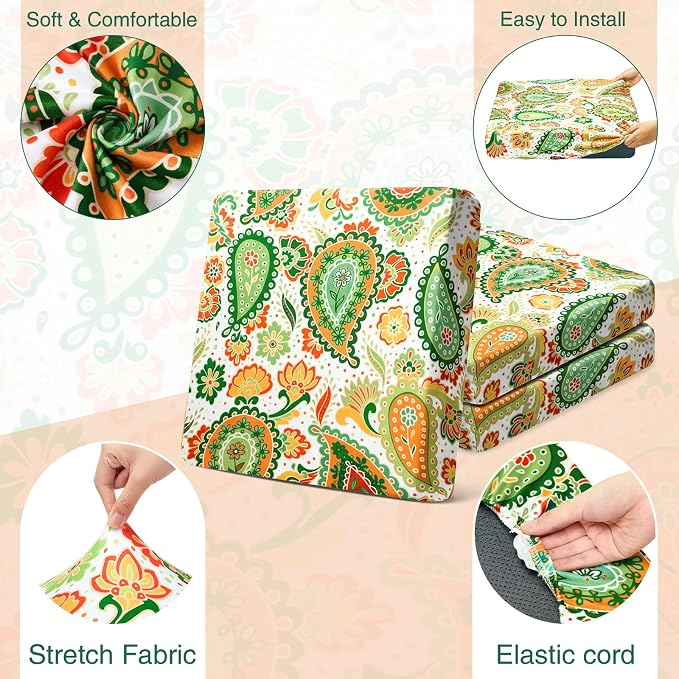 Newwiee 12 Pcs Patio Stretch Outdoor Cushion Covers Sofa Couch Cover Replacement Couch Slipcover Sofa Seat Chair Porch Patio Furniture Protector, Flexibility Washable(Colorful,Boho Paisley)