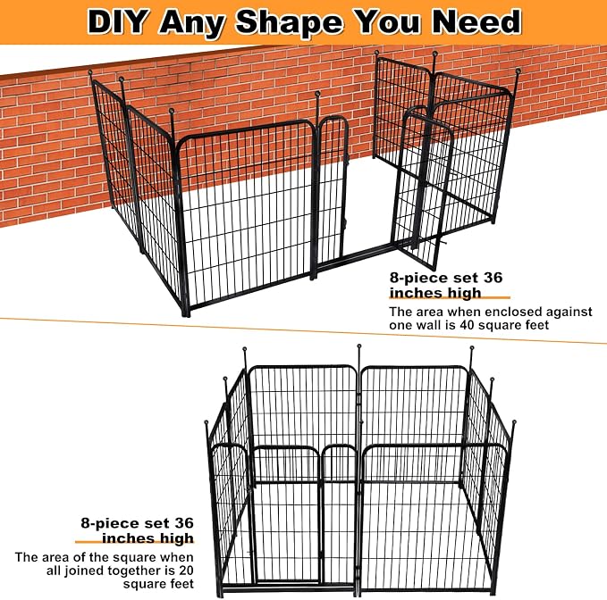 Getlay 36 in(H) Garden Fence With Gate, Wide Gate Low Threshold, 8 Panels Total 17.7 ft(L) Heavy Duty Iron Animal Barrier Fence For Yard, Suitable For Indoor Or Outdoor Dog Fencing,Garden Border Fence