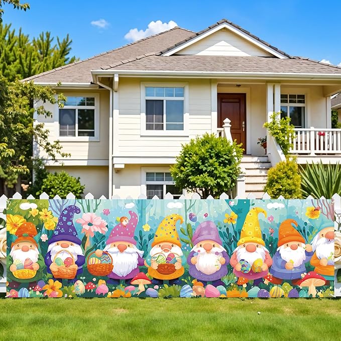 10x3 ft Extra Large Happy Easter Banner Outdoor 115''x35'' Cut Rabbit Banner for Fence Outside Garden Large Bunny Banners Yard