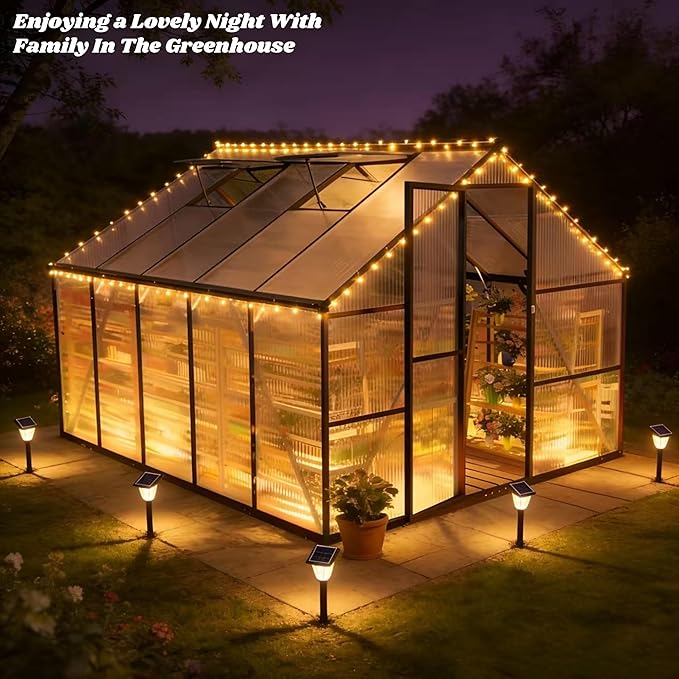 8x10 FT Greenhouse for Outdoors, Polycarbonate Greenhouse with Quick Setup Structure and Roof Vent, Aluminum Large Walk-in Green House for Outside Garden Backyard, Charcoal Black