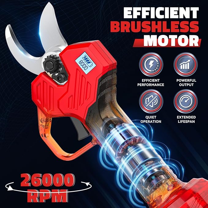 MtiolHig Electric Pruning Shears Compatible with Milwaukee 18v, 26000RPM Cordless Pruning Shears with Brushless Motor, LCD Display, Adjustable Cutting Diameter 0.8-2 Inch for Tree Trimmer (Tool Only)