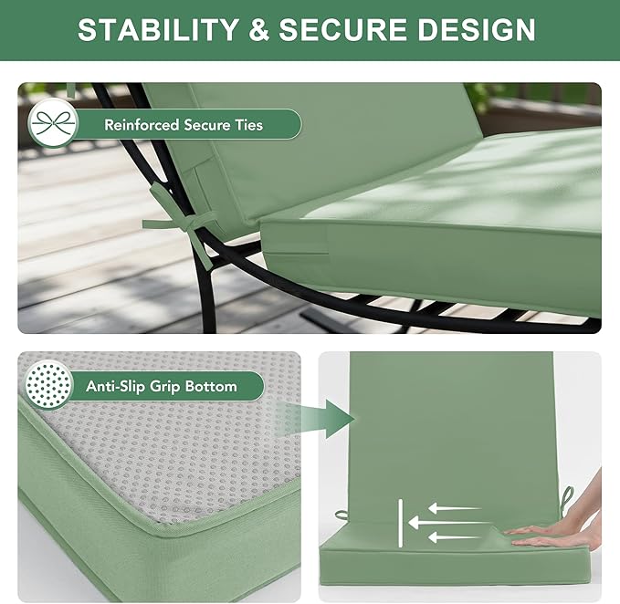 Summsun Patio Dining Chair Cushions 2 Pack, High Back Outdoor Seat Cushion Set with Splash-Proof Removable Covers, Ties, Non-Slip Bottom for Garden Lawn Patio Furniture, 44 x 20 Inch, Sage Green