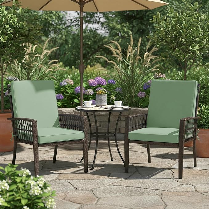 Summsun Patio Dining Chair Cushions 2 Pack, High Back Outdoor Seat Cushion Set with Splash-Proof Removable Covers, Ties, Non-Slip Bottom for Garden Lawn Patio Furniture, 44 x 20 Inch, Sage Green
