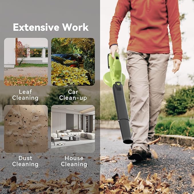 Leaf Blower Cordless with 2 Battery and Charger, 130MPH 180CFM High Speed Leaf Blower with 2 Tubes, 20V Electric Leaf Cleaner, Lightweight Handheld Blowers for Lawn Care, Patio, Garden, House, Depot