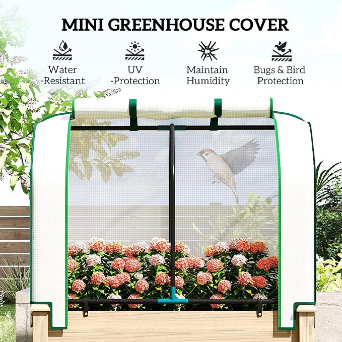 Outsunny Raised Garden Bed with PE Greenhouse Cover Outdoor Elevated Wood Planter Box for Herbs and Vegetables, Use for Patio, Backyard, Balcony, 35 x 22 x 47 inch, Natural