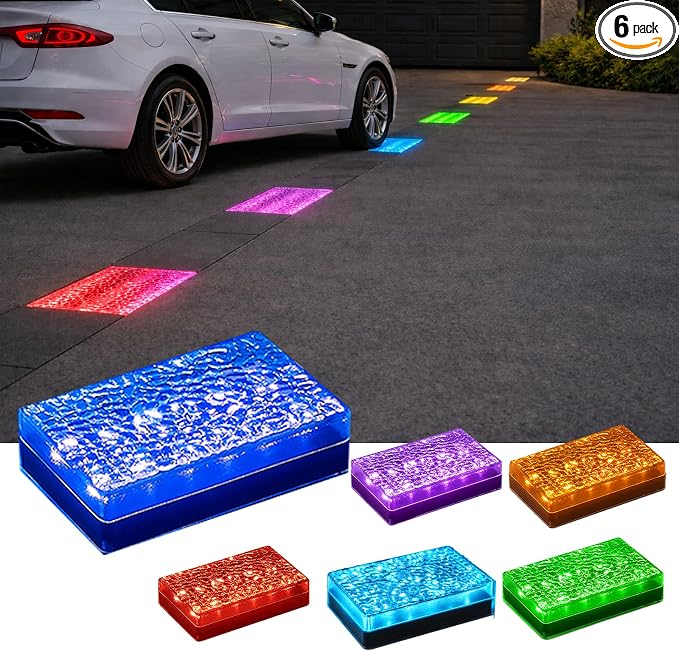 SHONELIGHTING Paver Lights, Solar 12-Color Outdoor Waterproof, In-Ground Brick LED for Driveway & Pathway, Hardscape Pavers, Heavy Duty, RGBW with Remote (6 Pack)