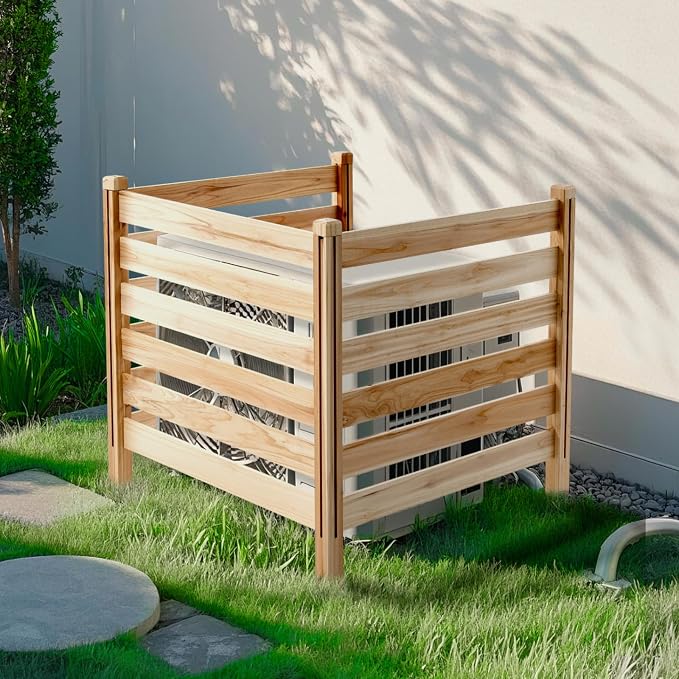 VEVOR Wood Privacy Fence, 36" W x 36" L, 3 Panel Slatted Air Conditioner Fence Screen, Pool Equipment Enclosure with Metal Stakes, Easy DIY Installation, Outdoor Trash Can Hider for Garden Decoration